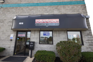 Burnside Express Collision Repair storefront in Zionsville Indiana offering insurance-approved auto body repair, paint, and dent services for Whitestown, Carmel, and northwest Indianapolis drivers